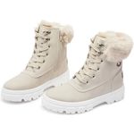 Iarus womens ankle boots winter booties for womens warm PU leather snow combat booties for women, Beige, 10