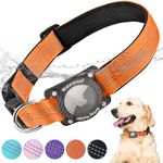 LZXLXS AirTag Dog Collar, IPX8 Waterproof Air Tag Dog Collar Holder, Luminous, Reflective, Durable, Comfortable Padded GPS Collars for Small Medium Large Dogs, Orange, M