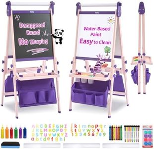 FUNLIO Foldable Anti-Warping Kids Art Easel, All-in-One for Kids Aged 3-8 with Paper Roll, 3 Height Adjustable Toddler Easel, Standing Easel with Magnetic Chalkboard/Whiteboard - Purple Foldable