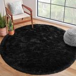 Terrug Fluffy Area Rug for Bedroom Living Room,Soft Circle Boys & Girls Rugs for Kids Room Baby Nursery,Black Carpet for Dorm Teen's Room-Home Decor Shaggy Plush Throw Rug 4ft Black