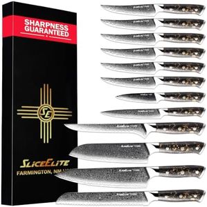 SliceElite Elite Series 12 Piece VG10 Damascus Kitchen Knife Set Chef Santoku Bread Utility Paring Fillet Steak Blades Forged Carbon Fiber Handle Cooking Cutlery Gift Box Professional Culinary Knives