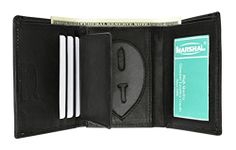 Genuine Leather Trifold Badge Holder Wallet Black, Police Badge Holder