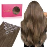 WENNALIFE Seamless Clip In Hair Extensions Human Hair, 18 Inch 130g 7pcs Light Ash Brown Real Hair Extensions Clip in Human Hair Invisible PU Skin Weft Natural Remy Human Hair Extensions