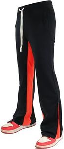 SCREENSHOT Track Pants 3202 Mens Streetwear Premium Stacked Flare Fit Urban Track Pants Workout Athletic Bottoms, S41702-black/Red, Medium