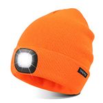 TAGVO LED Lighted Beanie Cap, USB Rechargeable Winter Warm Hats with 8 Lights, 2 Modes(Bright & Flashing Alarm), Running Camping Headlamp Knitted Skullies Beanie, Gifts for Men and Women - Orange