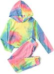 Arshiner Girl's 2 Piece Tie-dye Pullover Hooded Sweatshirt Set Sweatsuits and Sweatpants