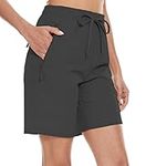 BATHRINS Women's Quick Dry Hiking Shorts Summer Lightweight Cargo Shorts with Zipper Pockets for Women Travel Athletic Golf Black