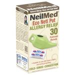 NeilMed NasaFlo Eco Neti Pot – Sustainable Nasal Irrigation System for Sinus Relief, BPA-Free & Eco-Materials, Gentle Gravity Flow, Includes 30 Sinus Rinse Premixed Packets, Natural & Earth-Friendly