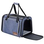 Cat Carrier Bag in Denim Fabric, ENSOBO Pet Transport Bag for Cats and Small Dogs, TSA Approved Pet Travel Carrier with Two Bigger Side Bags, Shoulder Strap for Carrying, Denim Blue