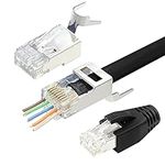 VCELINK RJ45 Connectors Pass Through, 30 Pack Cat7/Cat6A Shielded Modular Plug for Network Cable, Ethernet Ends with Black Strain Relief Boots