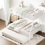 Merax Triple Bunk Beds, Twin Over Full Bunk Bed with Trundle,Sturdy Steel Bunk Beds Frame for 3 Kids/Teens with Two Side Ladders and Safety Guard Rail,White Color