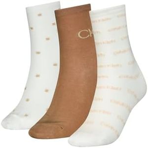 Calvin Klein CLSSC Sock, Beige (Camel Combo), Talla única (Pack de 3) para Mujer