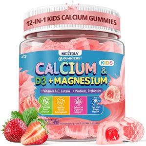 Kids Calcium Gummies + D3 & Magnesium for 4+, with Calcium Citrate Calcium Gluconate, Calcium Lactate, Probiotics & Prebiotics for Children Bone Health,Muscle Support,Digestive Health,Sugar Free 60Cts