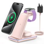 CIYOYO 3 in 1 Wireless Charger for iPhone, Wireless Charging Station for iPhone 16/15/14/13/12/11/Pro/Pro Max/XS/XR/X/8,18W Fast Charger stand for Apple Watch and AirPods, Pink