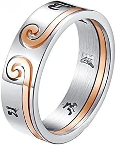 JUNTEN Promise Ring for Couples Set Stainless Steel Buddhist Sanskrit Mantra Bands Sun Wukong Ring Lover Rings, Metal, titanium
