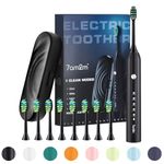 7AM2M Sonic Electric Toothbrush for Adults and Kids, with 6 Brush Heads, 5 Modes with 2 Minutes Build in Smart Timer, Roman Column Handle Design (Black, with Travel Case)