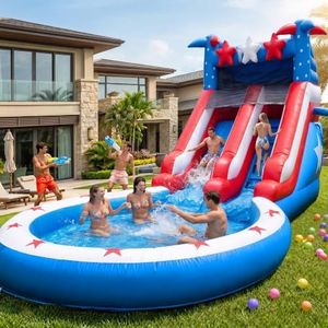 WELANDFUN 24.3ft PVC Commercial Inflatable Water Slide for 10+ Kids Adults, 12.8ft Large Inflatable Pool, 11.5ft Tall Heavy Duty Wet/Dry Water Slide for Backyard,Outdoor Summer Kid's Birthday Party