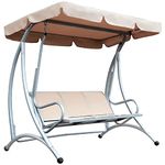 Outsunny 3 Seater Garden Swing Seat Bench Steel Swing Chair with Adjustable Canopy for Outdoor Patio Porch - Beige