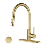 Havin Gold Kitchen Faucet,Kitchen Faucet with Pull Down Sprayer Head,with cUPC Certificate Ceramic Cartridge,Spot Free,Including 10 inch Deck Plated, Fit for 1 and 3 Holes (Style A, Gold)