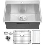 Laundry Room Drop Sink Stainless - Lordear 25"x22"x12" Deep Laundry Utility Sink Drop-in Topmount Single Bowl Sink 16 Gauge Stainless Steel Kitchen Laundry Room Sinks