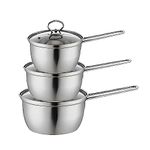 ANVAY INPEX (3 pots of Different Sizes) Stainless Steel Cooking Pot with Glass Lid l Milk Pan with Steel Handle l Tea Coffee Pan l Saucepan Induction Base l Boiling Pot (1 L, 1.5 L, 2 L Capacity)