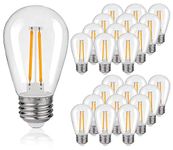 RuiAoTD S14 LED Outdoor Waterproof Edison Light Bulbs 2W Equivalent 20W 2200K White Warm LED Vintage Light Bulbs E26 Base Shatterproof Plastic LED Filament Light Bulbs 25pack Non-Dimmable