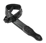 Walker & Williams G-118 Black on Black Padded Guitar Strap with Embossed Tooling & Padded Glove Leather Back