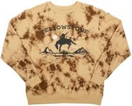 Yellowstone Bucking Horse Logo Crew Neck Short Sleeve Tan Faux Wash Women's Oversized Pullover Sweatshirt Small