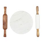 Terosa Pearl White Mega Chakla Belans/Polpat Set/Rolling Board & Pins(2), 10" Chakla & Set of 12x2" Indian Rosewood & Marble Belans, Set of 3