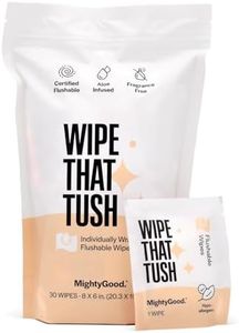 MightyGood. Wipe That Tush On-The-Go Flushable Wet Wipes - 1 Pack, 30 Wipes - Individually Wrapped Extra-Large Wipes with Aloe - Hypoallergenic & Unscented - Septic and Sewer Safe