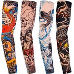 Qpout Tattoos Sleeves Cover For Men Women, Cool Tattoos Arm Sleeves Outdoor Cycling Basketball Summer Sunscreen Nylon Stretch Tattoos Sleeves Tribal Totem