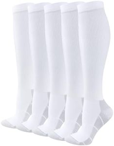 YUEDGE Compression Socks Stockings Flight Socks White Lightweight Long Cycling Running Athletic Socks For Men Size 9-11,5 Pairs