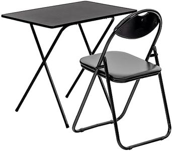 Harbour Housewares 2pc All Black Folding Wooden Desk & Chair Set - 80cm x 50cm x 70cm Small Home Office Bedroom Computer Gaming Study Table