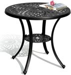 DWVO 30 Inches Round Patio Dining Table with Umbrella Hole, Antique Cast Aluminum Outdoor Bistro Table Outdoor Side Table for Backyard, Garden, Patio, Porch, Black