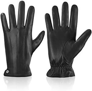 Vislivin Mens Leather Winter Gloves Touchscreen Leather Gloves Driving Glove Fleece Lined Black-2 L