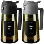 SWEET VIEW 2PCS Olive Oil Dispenser and Sprayer – 16oz/470ml Glass Light-Proof Pour Bottle, Kitchen Gadgets Accessories for Air Fryer, Cooking, Salad, and BBQ with Stickers, Black,Grey