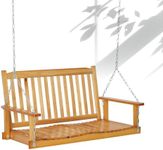 Wooden Porch Swing Outdoor 4FT, Upgraded Patio Porch Bench Swing Chair, Heavy Duty 440 LBS Outdoor Porch Swings, Patio Hanging Swing Bench with Hanging Chains for Garden Backyard Patio Outdoor