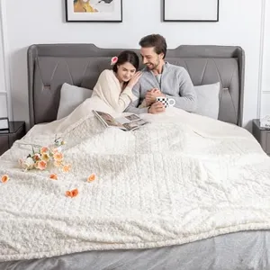 WOOMER Heated Blanket King Size 100" x 90", Electric Blanket with Dual Controls, 0.5-12 Hours Timer & 10 Heating Levels, ETL Certified, White Rose Patterns Faux Fur & Sherpa, Machine Washable