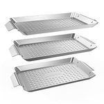 Onlyfire Mini Three-piece BBQ Grill Basket, Stainless Steel Rectangle Grilling Basket, Vegetable BBQ Basket with Handle, 12.6" x 7.3" x 0.7", Grill Basket Set for Meat & Vegetables