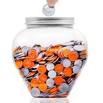 Mczcent Large Coin Bank Jar, 5/8 Gallon Big Clear Plastic Coin Money Tip Change Saving Piggy Jar with Silver Slotted Lid, Large Plastic Coins Piggy Money Change Clear Bank for Adults Teens Kids