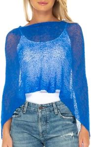 SHU-SHI Womens Sheer Poncho Casual Summer Shrug Bolero Lightweight Knit Blue