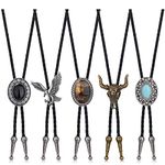 Thunaraz 5Pcs Bolo Tie for Men Cowboy Tiger Eye Leather Necktie Western Necklace Costume Accessories for Men, Women