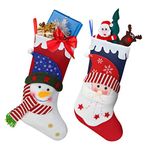 Oladwolf Christmas Stockings 15'' set of 2 Christmas Santa/Snowman Stockings Gift & Candy Pouch Bag for Child and Home Decrations