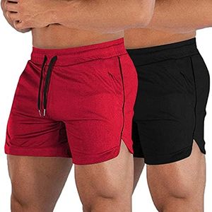 EVERWORTH Men's Athletic Shorts Gym Workout Short Shorts Casual Shorts Running Bodybuilding 5 Inch Inseam Shorts, 2 Pack: Red,black, Medium