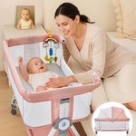 Madewell Living Baby Bassinet Bedside Sleeper, 4-in-1 Baby Bassinet with Wheels, 6-Height Adjustable Crib with Breathable Mesh for Newborns & Infants(Pink)