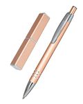 ONLINE ballpoint pen rosegold, noble metal biro, retractable ball pen made of aluminum, replaceable refill, black writing color, exclusive case