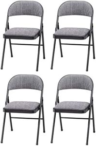MECO 4 Pack Padded Folding Chairs, Cushioned Mist Fabric Foldable Chair, Black Lace