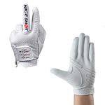 Nice Shot Trident Golf Glove with Power Grip Strips in Premium White Cabretta Leather Men's Left Hand - Medium/Large