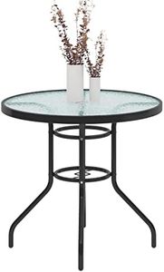sogesfurniture Patio Dining Table, 31.5'' Round Bistro Table Outdoor Dining Coffee Table, Tempered Glass Top Patio Garden Side Table for Garden Lawn Backyard, BHCA-30LHYWOT05BK80