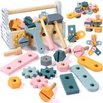 TONZE Wooden Construction Montessori Toys for 2 3 4 Year Old, Kids Tool Set Toddler Toys Work Bench Building Educational Pretend Play Birthday Gifts for 2 3 4 5 Year Old Boys Girls